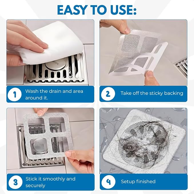 50 Pack Premium Disposable Shower Drain Hair Catcher Stickers – Waterproof Mesh - Image 2