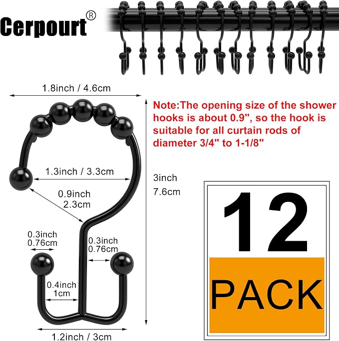 Shower Curtain Hooks, Free Sliding Double Shower Hooks - Image 4