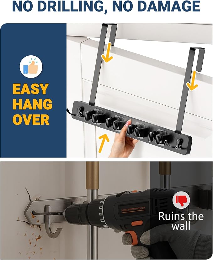 Lorbro Broom Holder Door Mount, Over the Door Broom and Mop Holder - Image 2