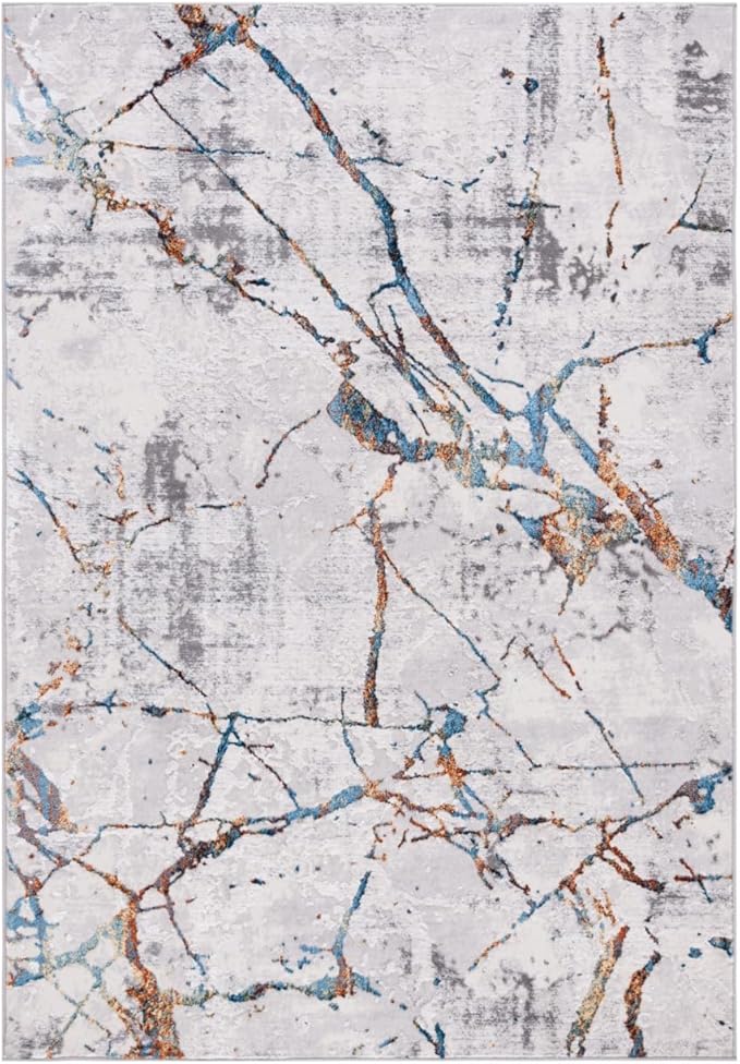 SAFAVIEH Amelia Collection X-Large Area Rug - 12' x 15', Grey & Blue Gold, Modern Abstract Design, Non-Shedding & Easy Care, Ideal for High Traffic Areas in Living Room, Bedroom (ALA293M)