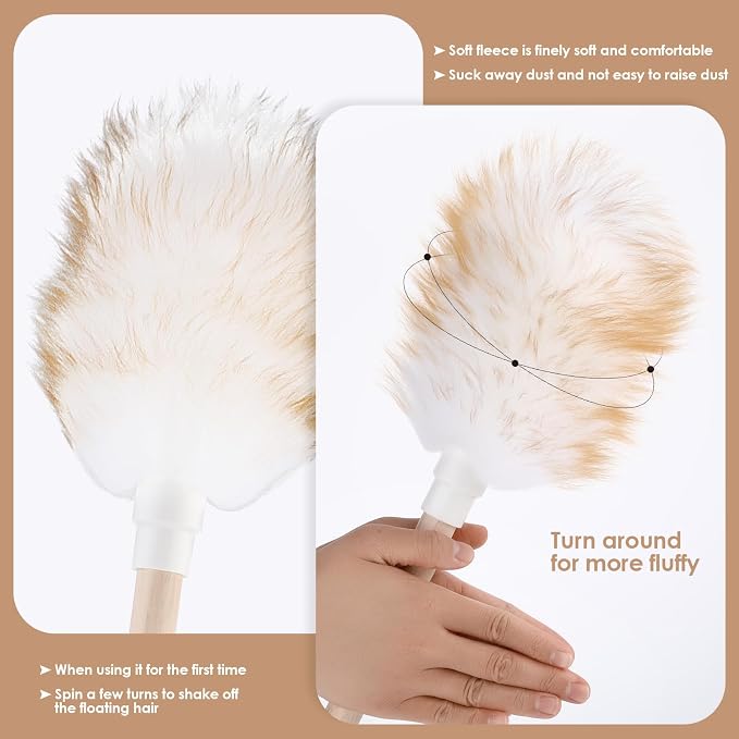 Lambswool Duster Solid Wooden Handle Lamb Wool Duster Feather Dusters - Image 5