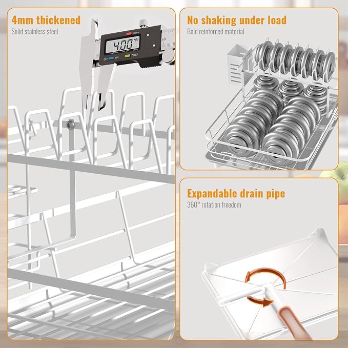 Dish Drying Rack, 2-Tier Rustproof Steel Kitchen Organizer - Image 3