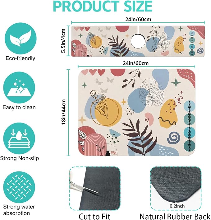 Dish Drying Mat for Kitchen Counter Matt, Super Absorbent Non-slip Rubber Backed - Image 2