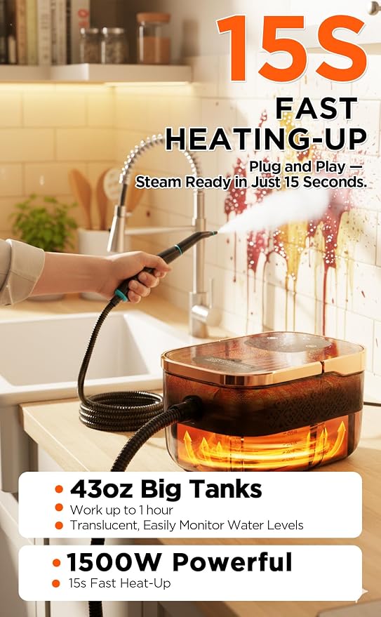 Steam Cleaner, 4 Bar High Pressure Steamer, 15s Fast Heat-Up, 6 Level - Image 3