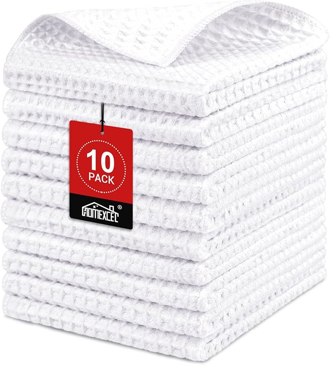 HOMEXCEL Waffle Weave Microfiber Towel, 10 Pack Lint Free Cleaning Rags by HOMEXCEL