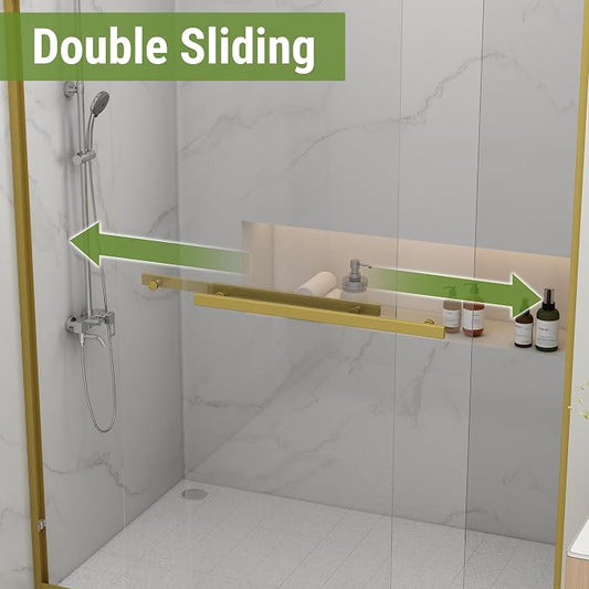Shower Door 44-48" W * 72" H, Brushed Gold Double Sliding Shower Door - Image 2