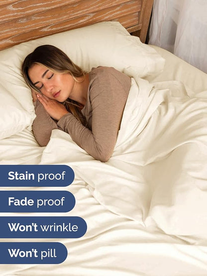 Extra Deep Pocket Cal King Sheets - 4 Piece Breathable & Cooling Bed Sheets - Hotel Luxury Bed Sheet Set - Soft, Wrinkle Free & Comfy - Easily Fits Extra Deep Mattresses - Deep Pocket Off White Sheets