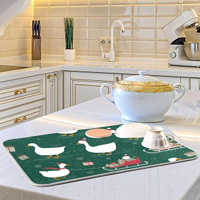 Christmas Geese Pattern Dish Drying Mat - Image 6