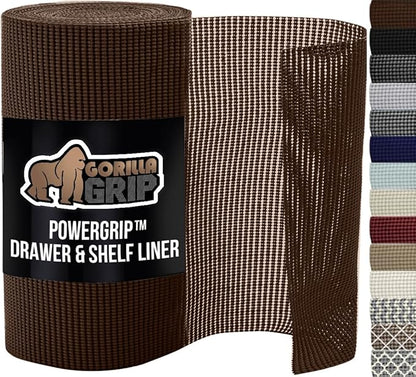 GORILLA GRIP powerGRIP Drawer Shelf and Cabinet Liner, Thick Strong Hold, Non-Adhesive Liners Protect Kitchen Cabinets and Cupboard, Bathroom Drawers, Easy Install, Breathable Mat, 20" x30', Chocolate