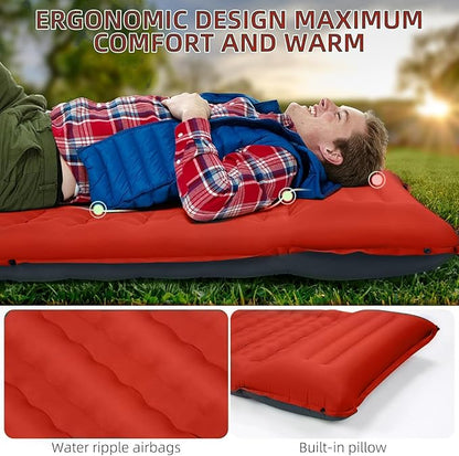 Camping Sleeping Pad, Extra Thick 5 Inch Camping Mat with Pillow, Built-in Foot Pump Inflatable Sleeping Pads Compact for Camping Backpacking Hiking Traveling Tent as Camping Essentials（O-B）