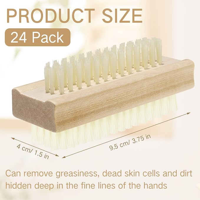Patelai 24 Pack Wooden Nail Brush Bulk Two-sided Hand Fingernail Brush Non-slip - Image 2