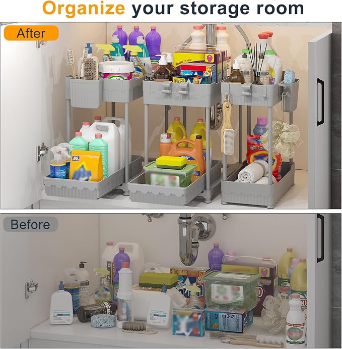 3 Pack Under Sink Organizers, 2-Tier Multi-Use Kitchen and Bathroom Organizers - Image 4