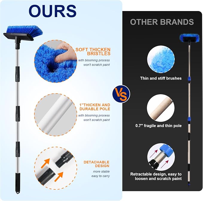 62" Car Wash Brush Mop with Long Handle, House Siding, Extension Aluminum Alloy - Image 3