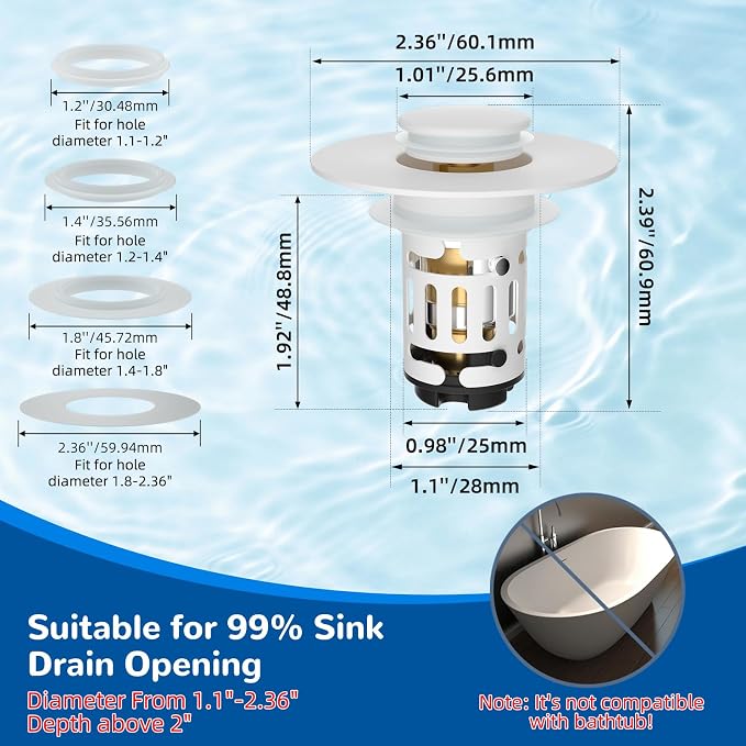 Hibbent Upgraded 3 in 1 Bathroom Sink Drain Strainer, Universal Pop Up Stopper - Image 7