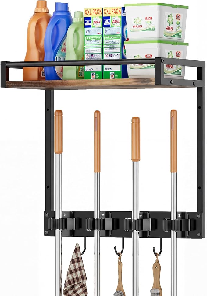 Broom Holder Wall Mount with Shelf Load 66LBS Broom and Mop Organizer Wall by FLOUREEbyFetchHome