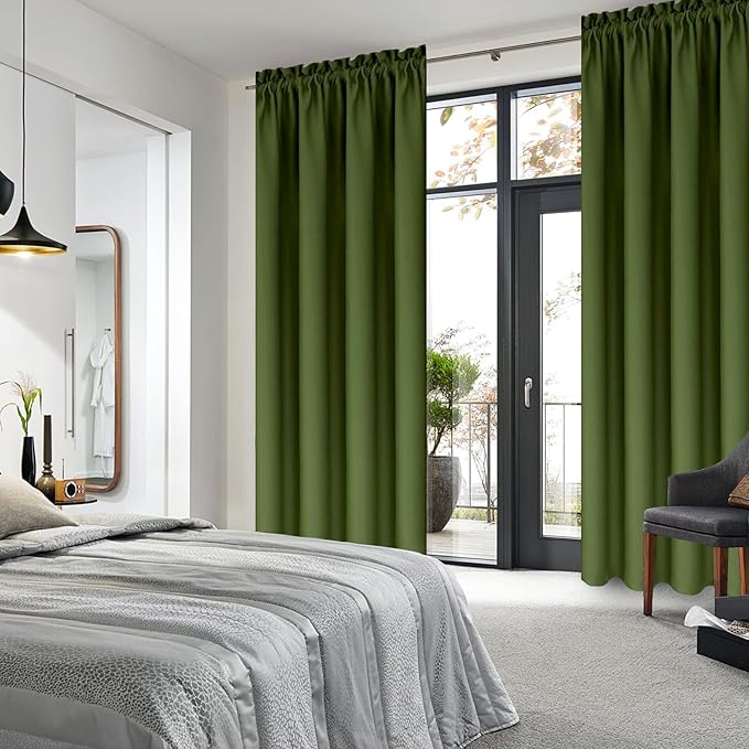 DWCN Blackout Curtains Room Darkening Thermal Insulated Bedroom Curtains Window Curtain Panels, 42 x 84 inches Long, Set of 2 Olive Green Rod Pocket Drapes