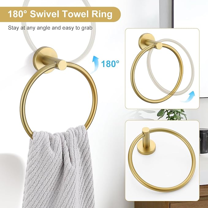 TQKAG 8-Pieces Bathroom Hardware Set Brushed Gold SUS304 Stainless Steel Bath - Image 5