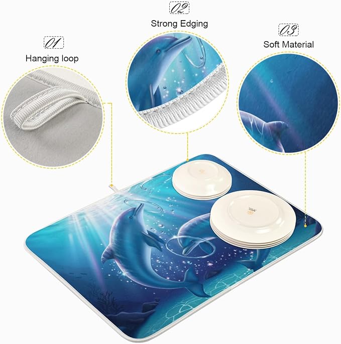 Tarity Lovely Dolphins Dish Drying Mat - Image 4