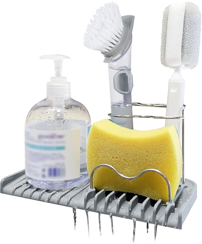 Sponge holder for kitchen sink caddy accessories gadgets, dish soap brush by Gosmol