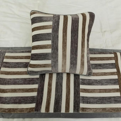 The HomeCentric King/Queen/Twin Beige & Grey Designer King 90"x18" Bed Runner Without Pillow Cover, Patchwork Bed Scarf on Velvet Fabric - Striation