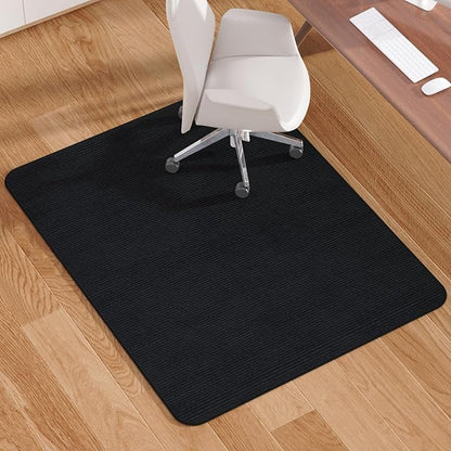 Blvornl Office Chair Mat for Hardwood Floor and Low Pile Carpet, 47" x 60" Corduroy Surface Desk Rolling Chair Mat for Hard Floors, Heavy Duty Carpeted Floor Protector Rug for Home Office, Black