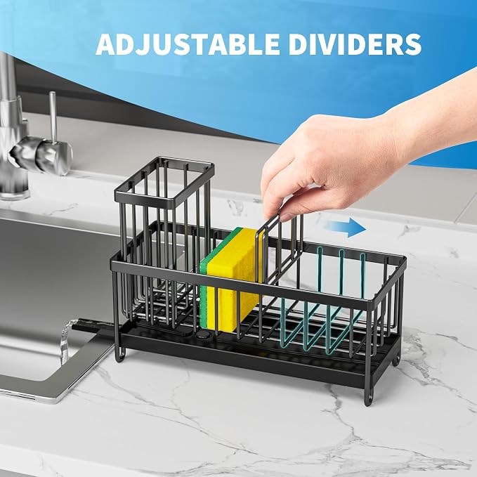 Cisily Black Sponge Holder for Kitchen Sink, Sink Caddy Organizer - Image 4