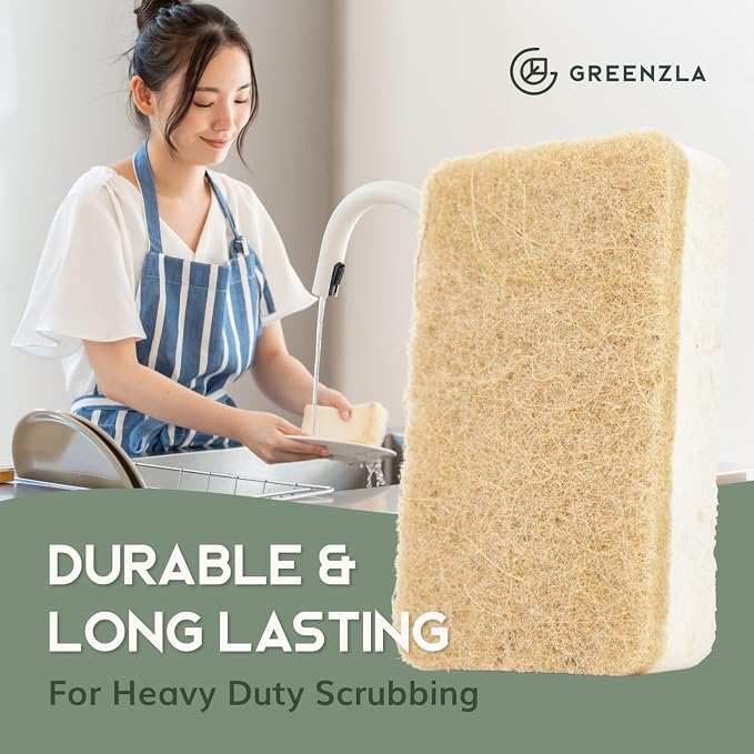 Greenzla Kitchen Sponges, Plant-Based Dish Sponges, Non-Scratch Sisal Hemp - Image 5