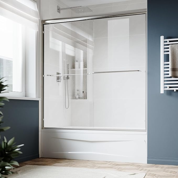 SUNNY SHOWER Double Sliding Glass Door 60" W x 62" H Shower Door 1/4" Tempered by SUNNYSHOWER