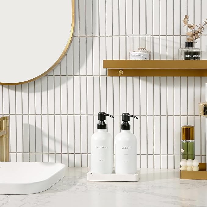 White Soap Dispenser Set, Contains Hand and Lotion Dispenser - Image 2