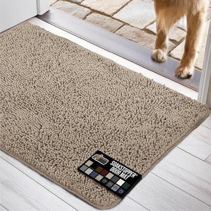 GORILLA GRIP SOAKSTOPPER Dog Door Mat, 35x24 Machine Washable Rug Absorbent Doormat Captures Moisture Mud Dirt, Quick Dry Soft Chenille Entryway Rugs Indoor Entrance Mats for Dog Paws, Beige