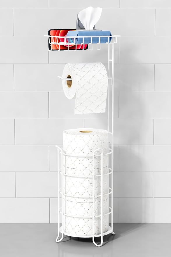 White Toilet Paper Holder Stand by Goozii