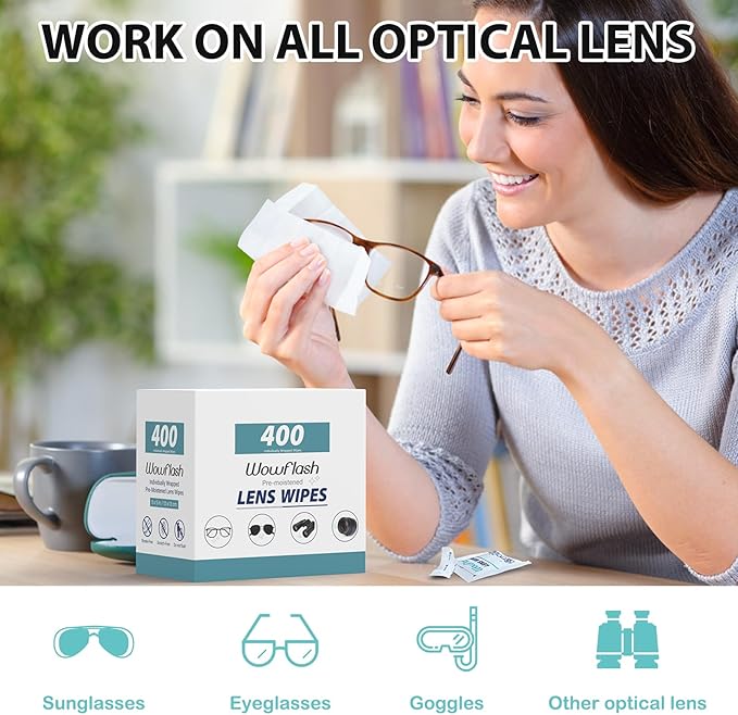 400 Count Lens Wipes for Eyeglasses, Eyeglass Lens Cleaning Wipes Pre-moistened - Image 2