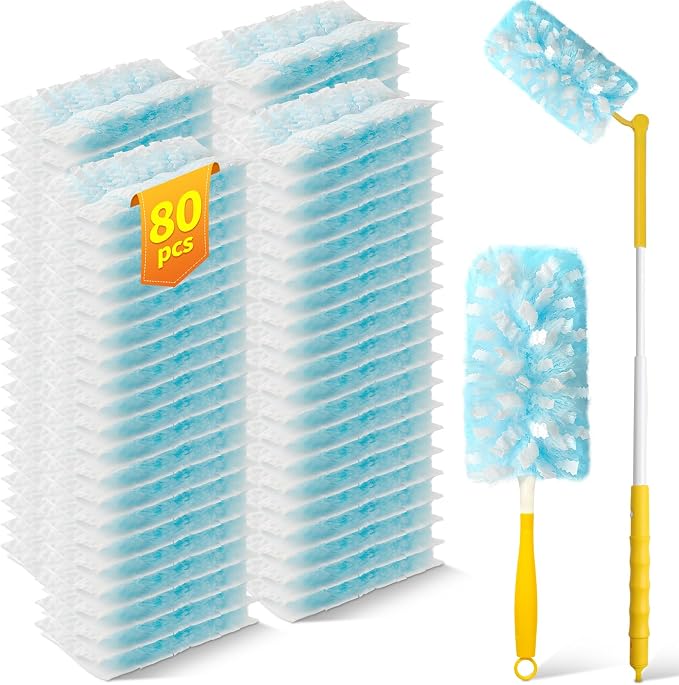 80 Count Duster Refills with 1 Short Handle & 3 ft Extendable Handle, by Unknown