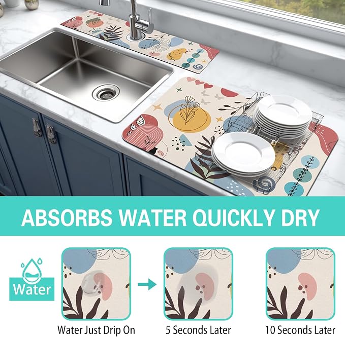 Dish Drying Mat for Kitchen Counter Matt, Super Absorbent Non-slip Rubber Backed - Image 3