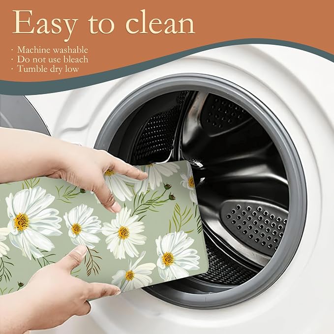 White Daisy Flowers Dish Drying Rack Mat - Image 5