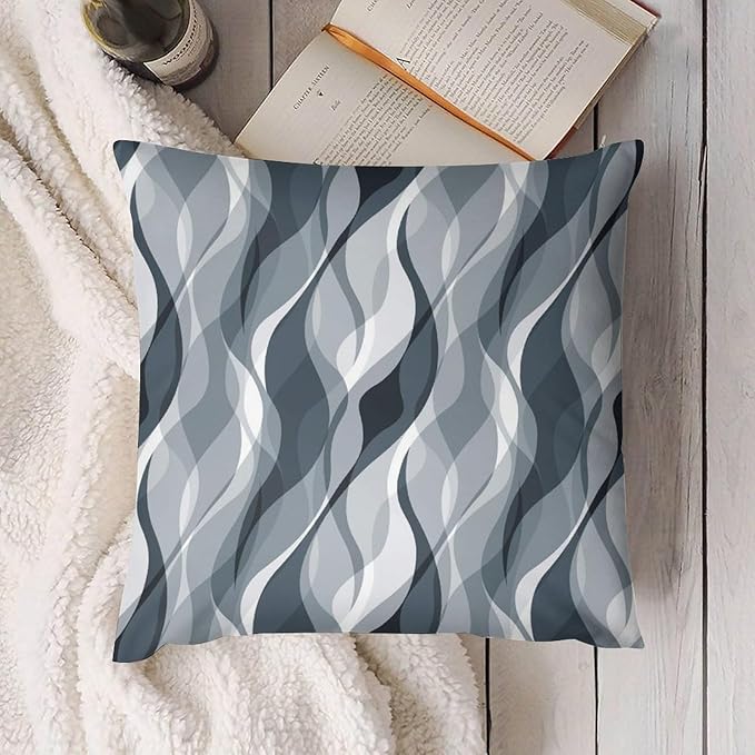 Blue Throw Pillow Covers Modern Abstract Blue and Grey Striped Decorations for Bedroom Living Room Farmhouse Sofa Pillows Bed Couch 12x12 Inch