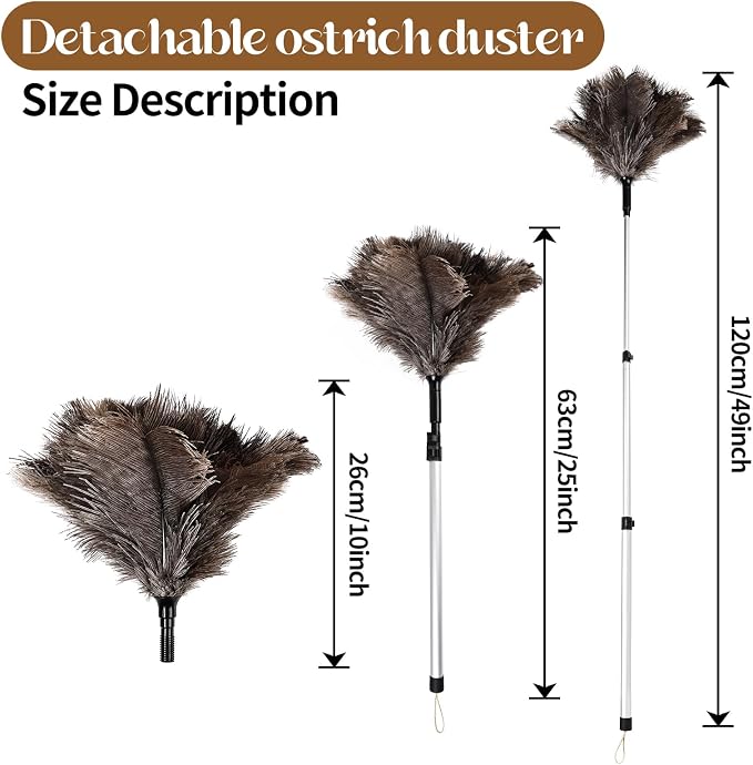Extendable Ostrich Feather Duster up to 25-49 inches Fluffy Feathers Long - Image 2