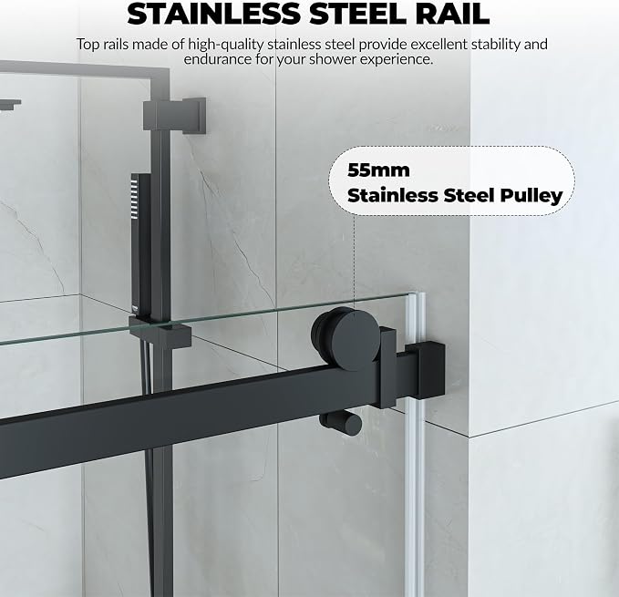 44-48" W x 76" h Frameless Sliding Shower Door – Waterproof Glass Shower - Image 4