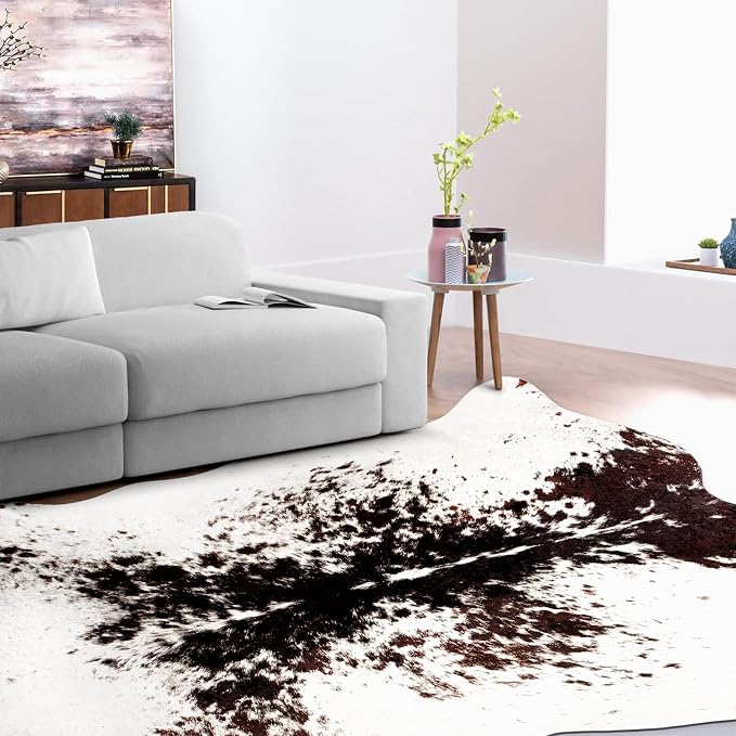 MACEVIA Faux Cowhide Gold Print Rug Cute Cow Print Rug Area Rug Nice Western - Image 2