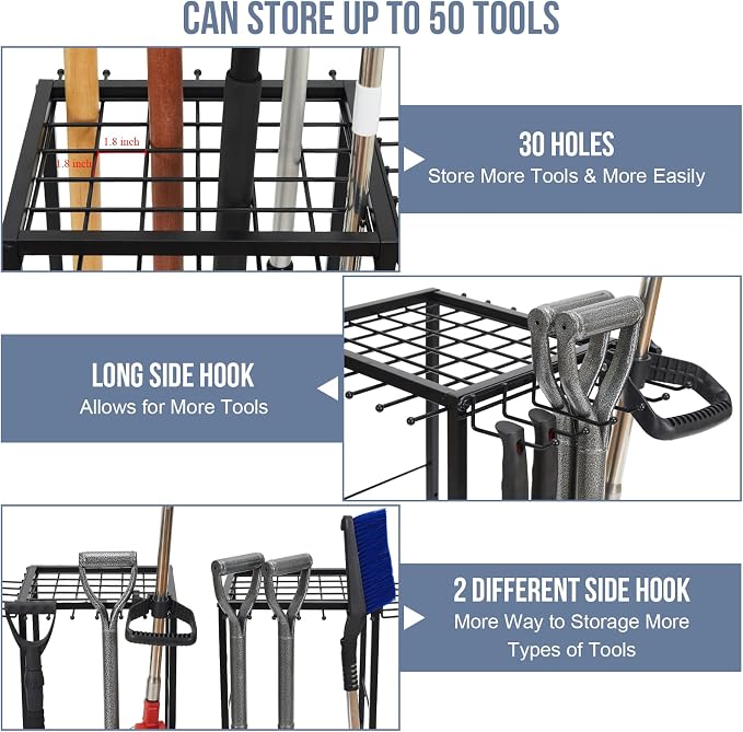 Garden Tool Organizer Holds 50 Long-Handled Tools/Rakes/Brooms/Shovles - Image 4