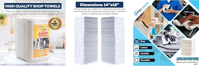 Simpli-Magic Cotton Shop Towels 14"x12" – Reusable Cleaning Shop Rags - Image 5