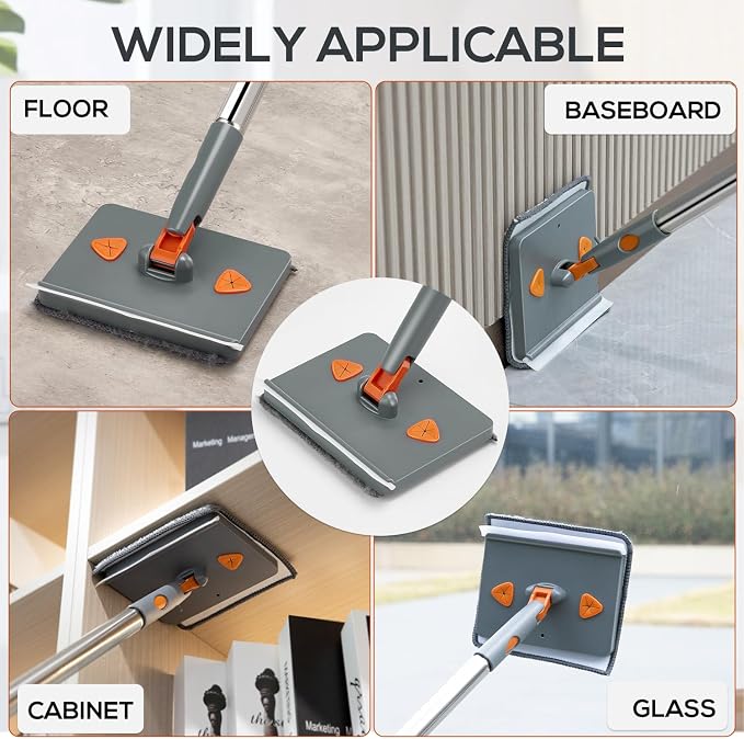 Base Board Cleaner Tool with Handle, 360°Rotating Wall Cleaner Mop, 180° - Image 8