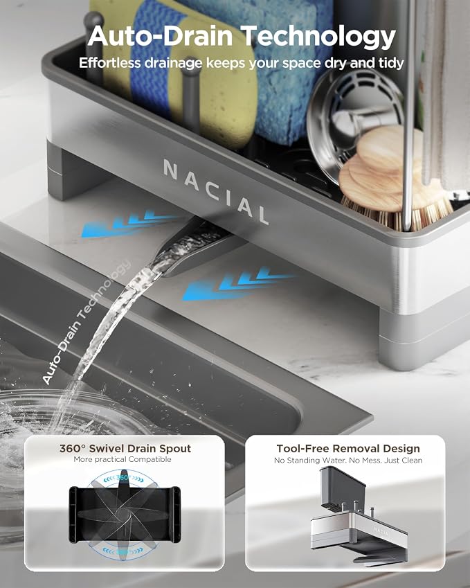 Nacial Sponge Holder for Kitchen Sink, Sink Caddy Organizer - Image 3
