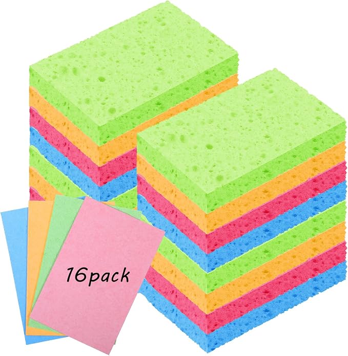 Sibba 16Pcs Cellulose Kitchen Sponges, 6 Color Compressed Cleaning Sponges by Sibba