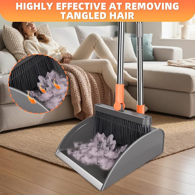 Ease of Assembly Broom and Dustpan Set, Self Cleaning - Image 3