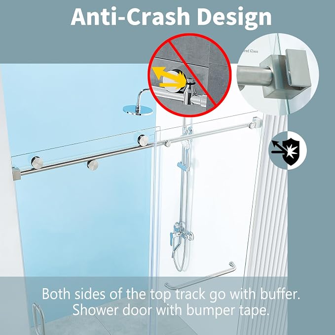 56-60" W x 76" H Frameless Sliding Shower Door, Frameless Shower Door, Shower - Image 5