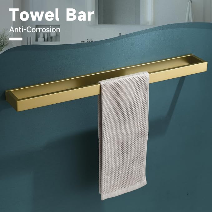 TNOMS Brushed Gold 5-Pieces Bathroom Hardware Set Towel Bar Set, Stainless - Image 2