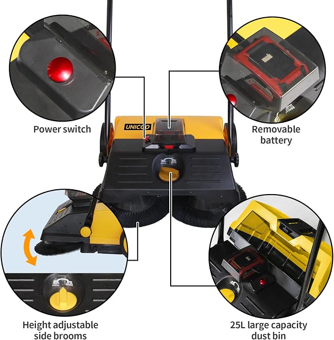UNICOO® Electric Hand Push Floor Sweeper – Battery Powered Walk-Behind Sweeper - Image 8