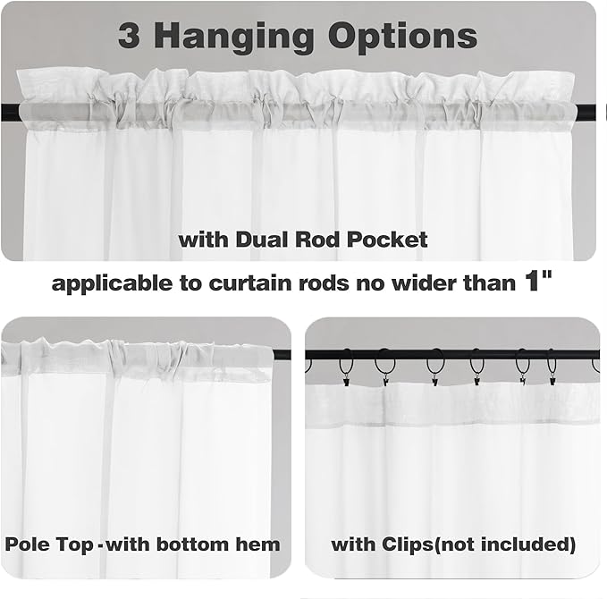 Chyhomenyc White Sheer Curtains 96 Inches Long 2 Panels, Light Filtering White - Image 3
