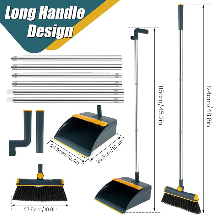 Broom and Dustpan Set for Home, 180° Rotating Broom Combo, Foldable Standing - Image 5